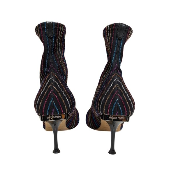 Segio Rossi Black with Metallic Sparkle Coloured Striped Pump (6) - Picture 3 of 3